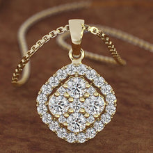 Real 14K Yellow Gold 2 Carats Diamond Pendant Square 14 K Gold Chalcedony Bizuteria Women Jewelry Necklace Pierscionki Chain