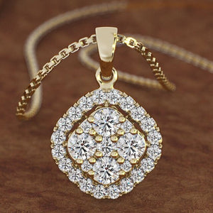 Real 14K Yellow Gold 2 Carats Diamond Pendant Square 14 K Gold Chalcedony Bizuteria Women Jewelry Necklace Pierscionki Chain