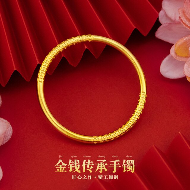 New 14K Gold Bangles Jewelry for Women Not Fade Gold Pulseira Feminina Bizuteria Wedding Real 14 K Gold Trendy Bangles Females