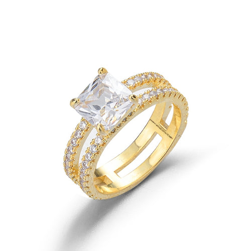 Real Double-layer 14K Gold Ring Refers To Four Prong Setting FL Diamond Jewelry Women Men Anillos De Bizuteria 14 K Gold Rings