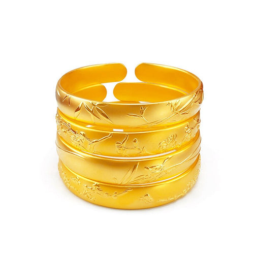 14K Gold Bangles Jewelry for Women Not Fade Gold Pulseira Feminina Bizuteria Wedding Solid 14 K Gold Trendy Bangles Females Gift