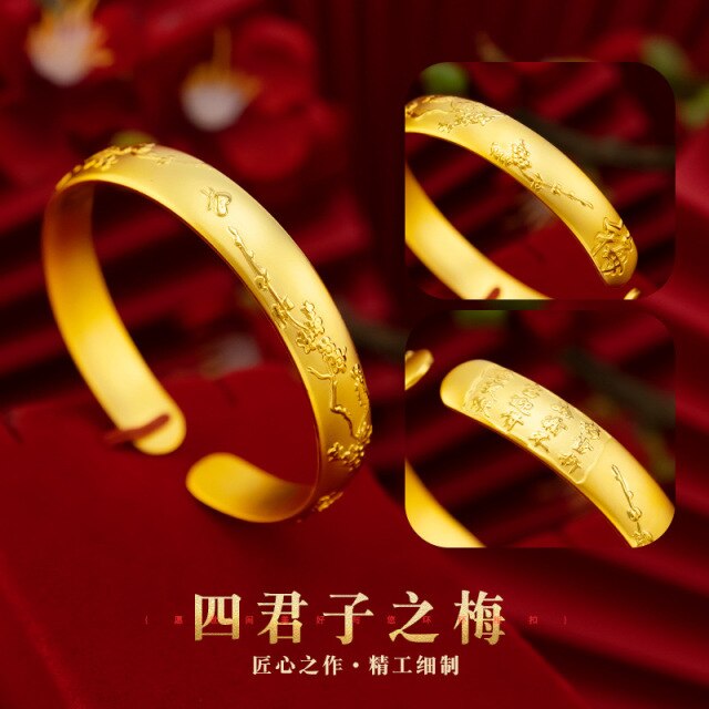 14K Gold Bangles Jewelry for Women Not Fade Gold Pulseira Feminina Bizuteria Wedding Solid 14 K Gold Trendy Bangles Females Gift