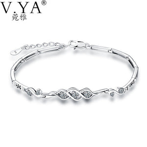 Purple White Crystal 100% Real 925 Sterling Silver Bracelets - bosseybling