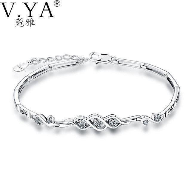 Purple White Crystal 100% Real 925 Sterling Silver Bracelets - bosseybling