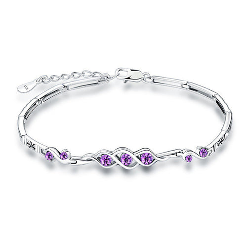 Purple White Crystal 100% Real 925 Sterling Silver Bracelets - bosseybling
