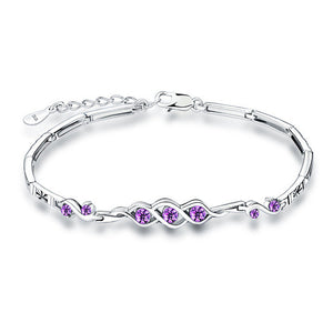 Purple White Crystal 100% Real 925 Sterling Silver Bracelets - bosseybling