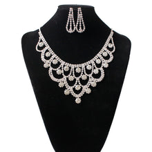 Women Minlover Crystal Bridal Sets Shape Necklace Earrings Wedding Jewelry - bosseybling