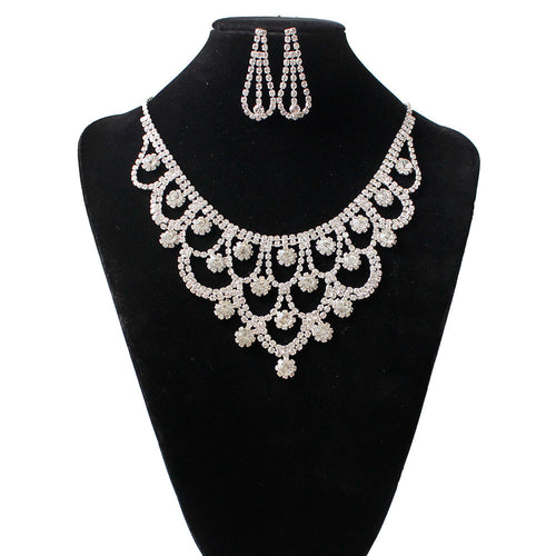 Women Minlover Crystal Bridal Sets Shape Necklace Earrings Wedding Jewelry - bosseybling