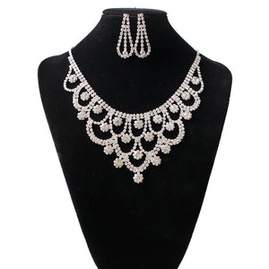 Women Minlover Crystal Bridal Sets Shape Necklace Earrings Wedding Jewelry - bosseybling