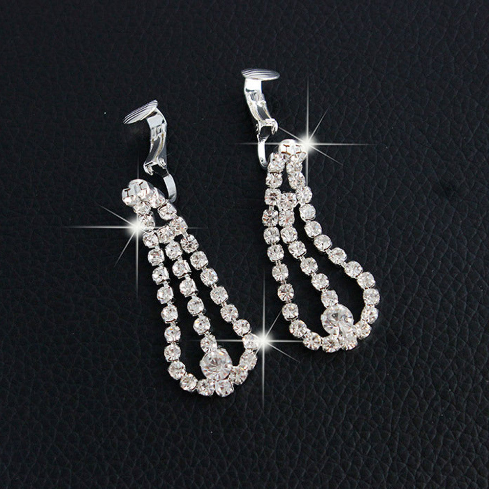 Women Minlover Crystal Bridal Sets Shape Necklace Earrings Wedding Jewelry - bosseybling