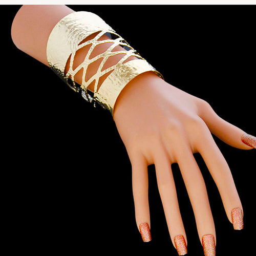 Womens Vintage Gold Plated Bangle Punk Cuff Bracelet - bosseybling