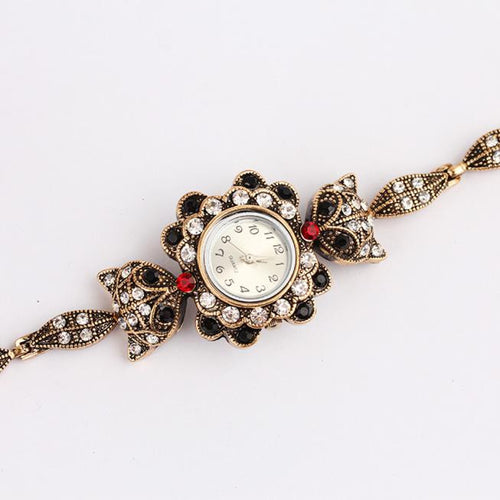 Fashion Women's Retro Owl Diamond Metal Bracelet Wrist Watch - bosseybling