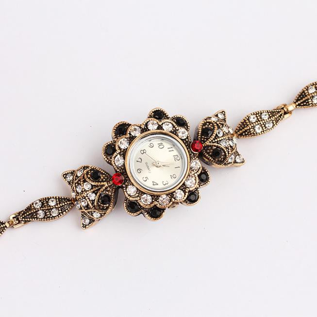 Fashion Women's Retro Owl Diamond Metal Bracelet Wrist Watch - bosseybling